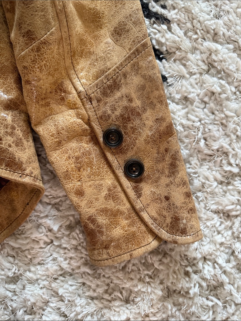 Distressed Tan Leather Jacket with Embroidered Wing & Heart Back - Picture 3 of 15